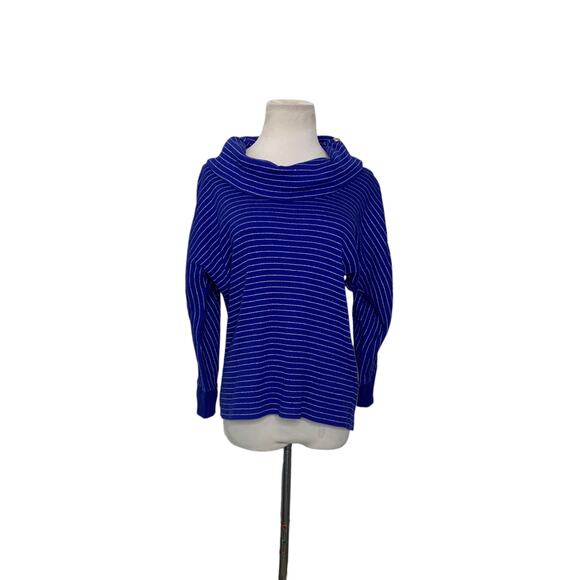 Rafaella blue striped long sleeves cowl neck sweater size Medium - Picture 8 of 8